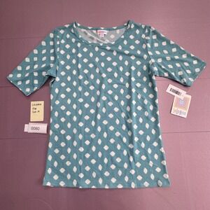 LuLaRoe Gigi Teal White Ditsy Dot Print Tunic Top Shirt Size M